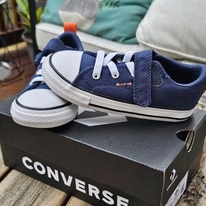 Converse All Star Kids Malden Street V1 Size 10 Blue Orange Hook & Loop Boys Nib